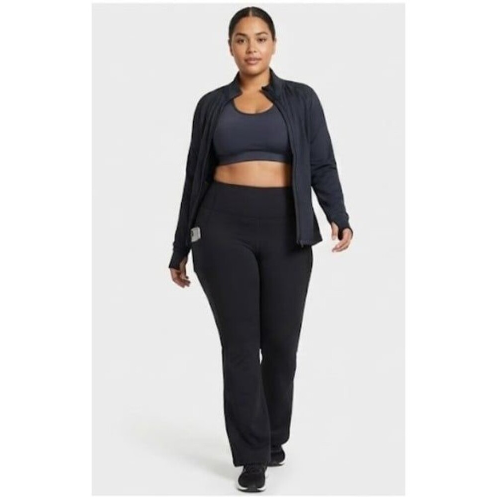 BSP Active Fleece-Lined Flare Leggings with Media Pockets Black Size XL